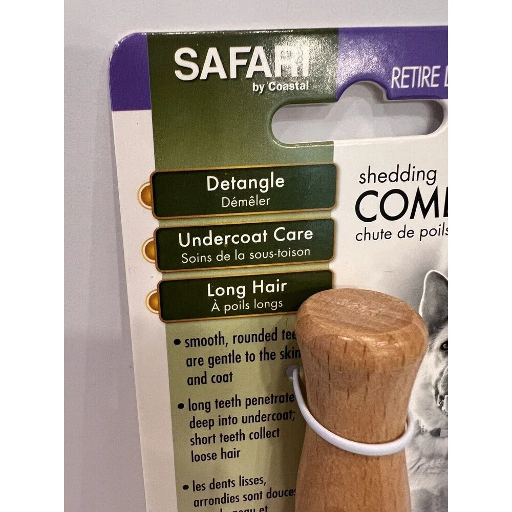 Safari Shedding Comb, Wooden Handle, Dog Brush, Grooming, Undercoat, Detangle